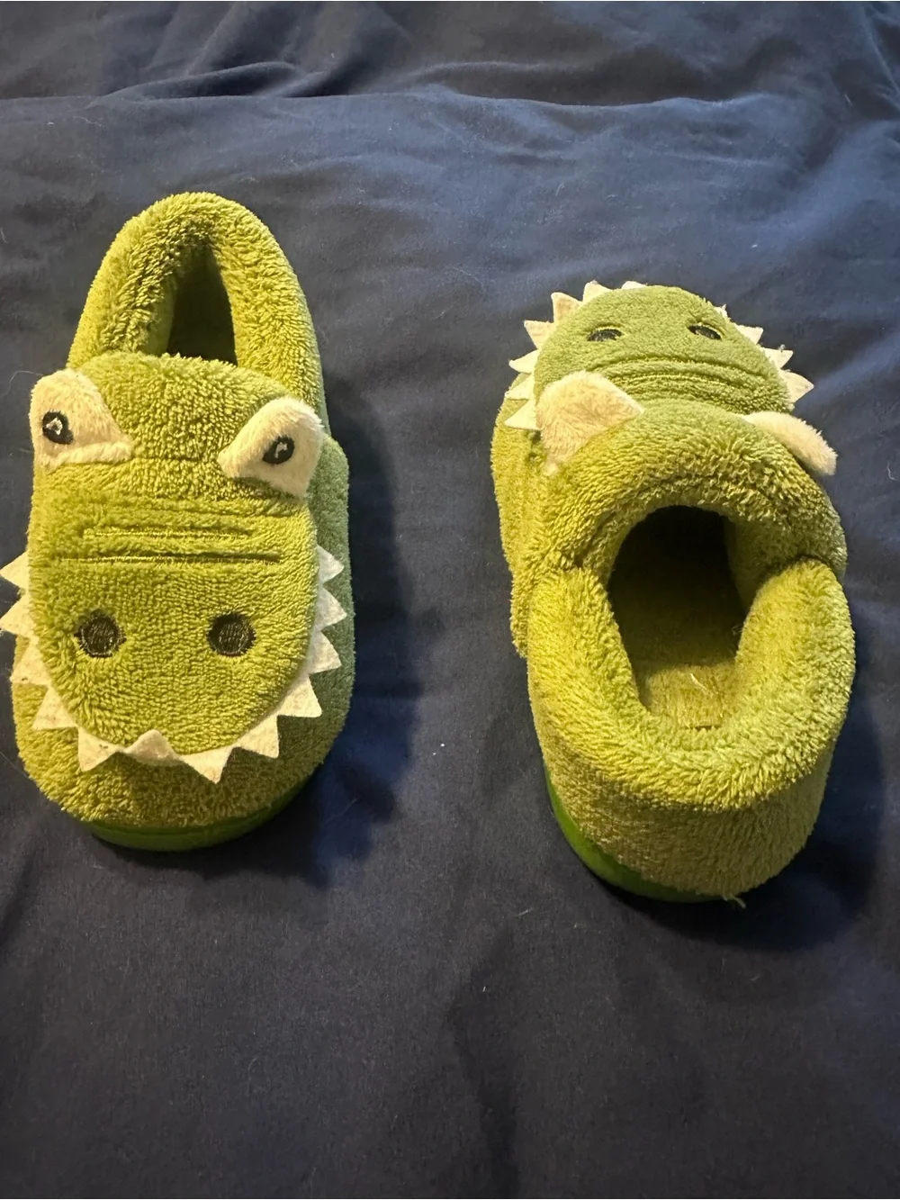 Kids Green Dino/Alligator Plush Slippers